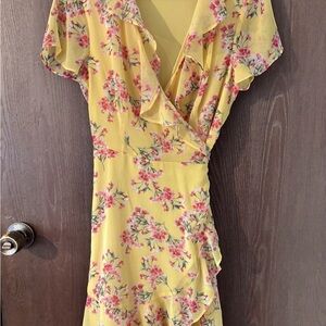 Lush Yellow Ruffled Wrap Sundress